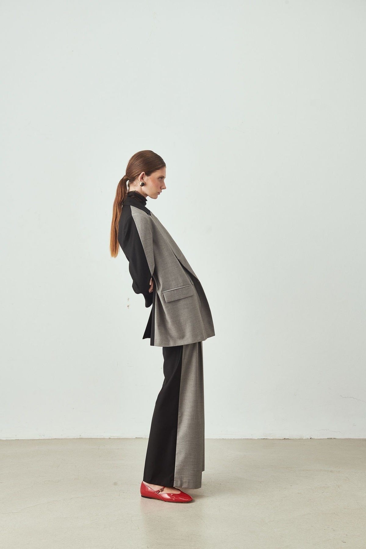 Two-Tone High Waist Bell-bottom Trousers