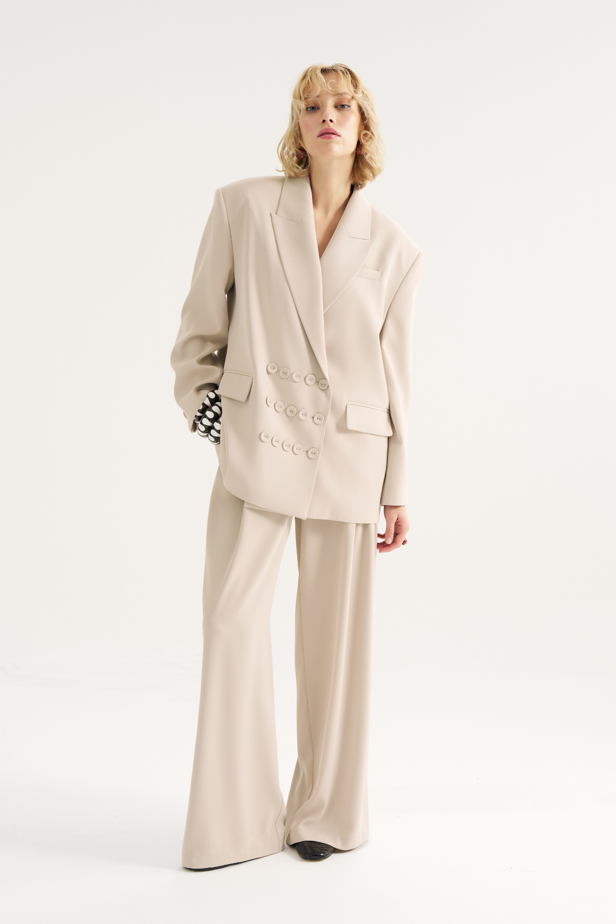 7814 Düğme Detaylı Oversize Ceket Pantolon Takım