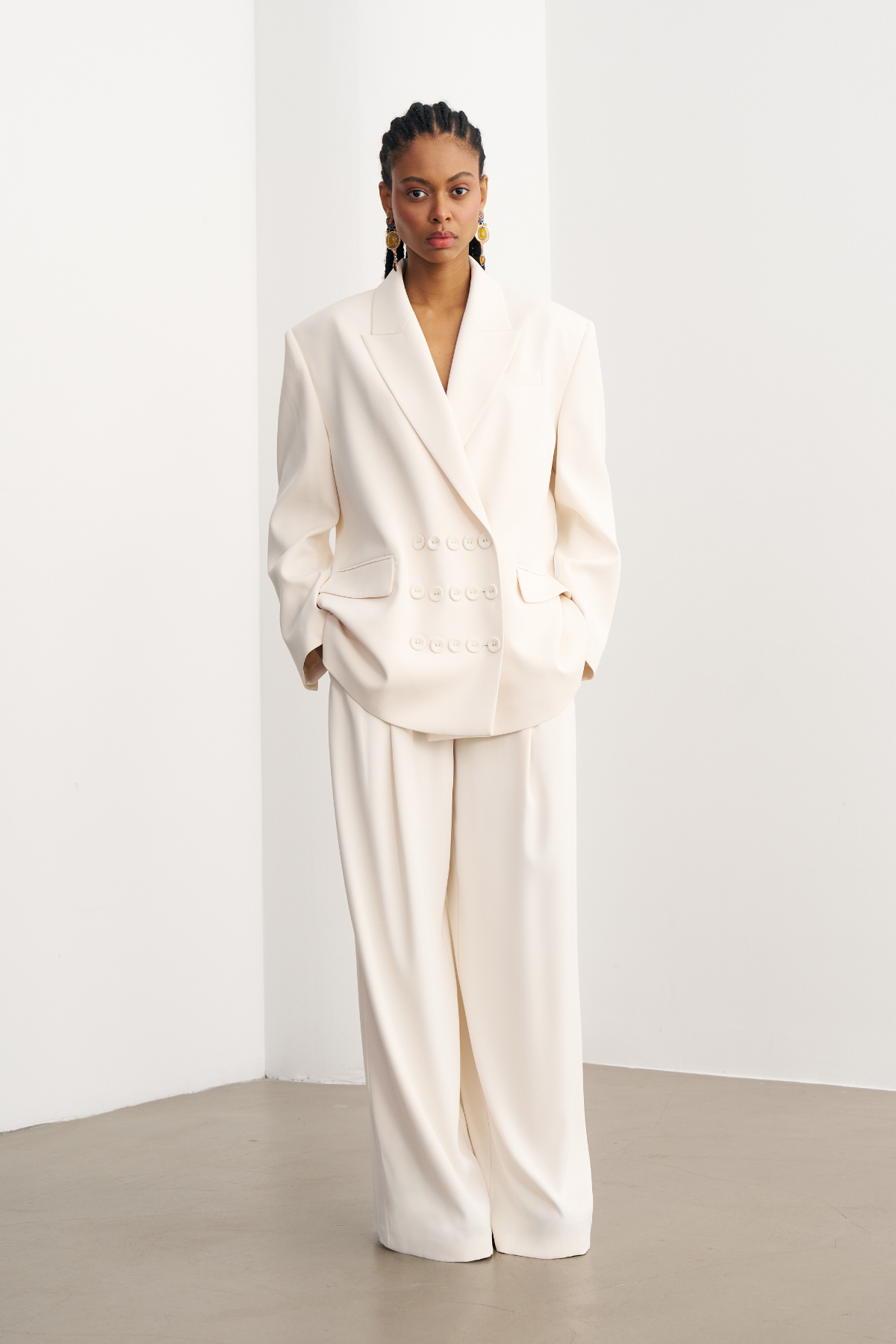 7814 Düğme Detaylı Oversize Ceket Pantolon Takım