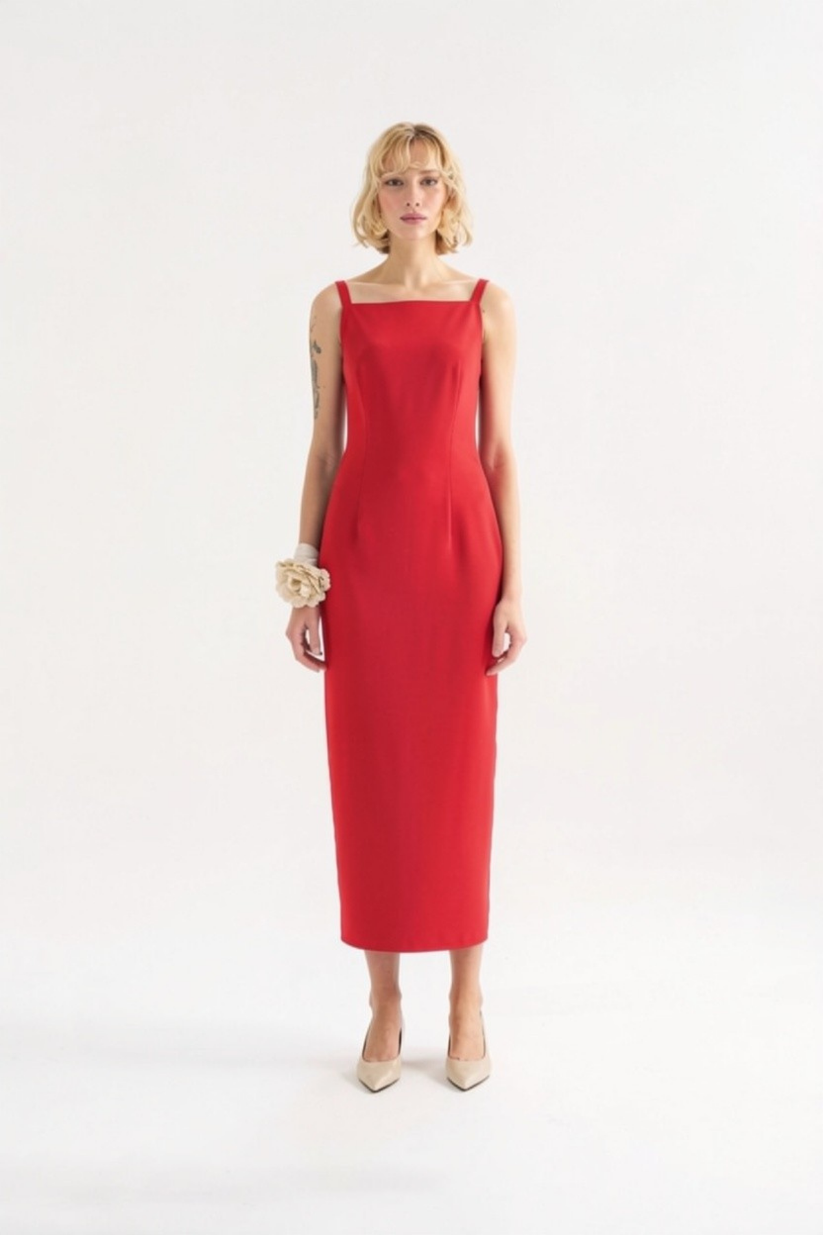 4802 Kare Yaka Askılı Elbise