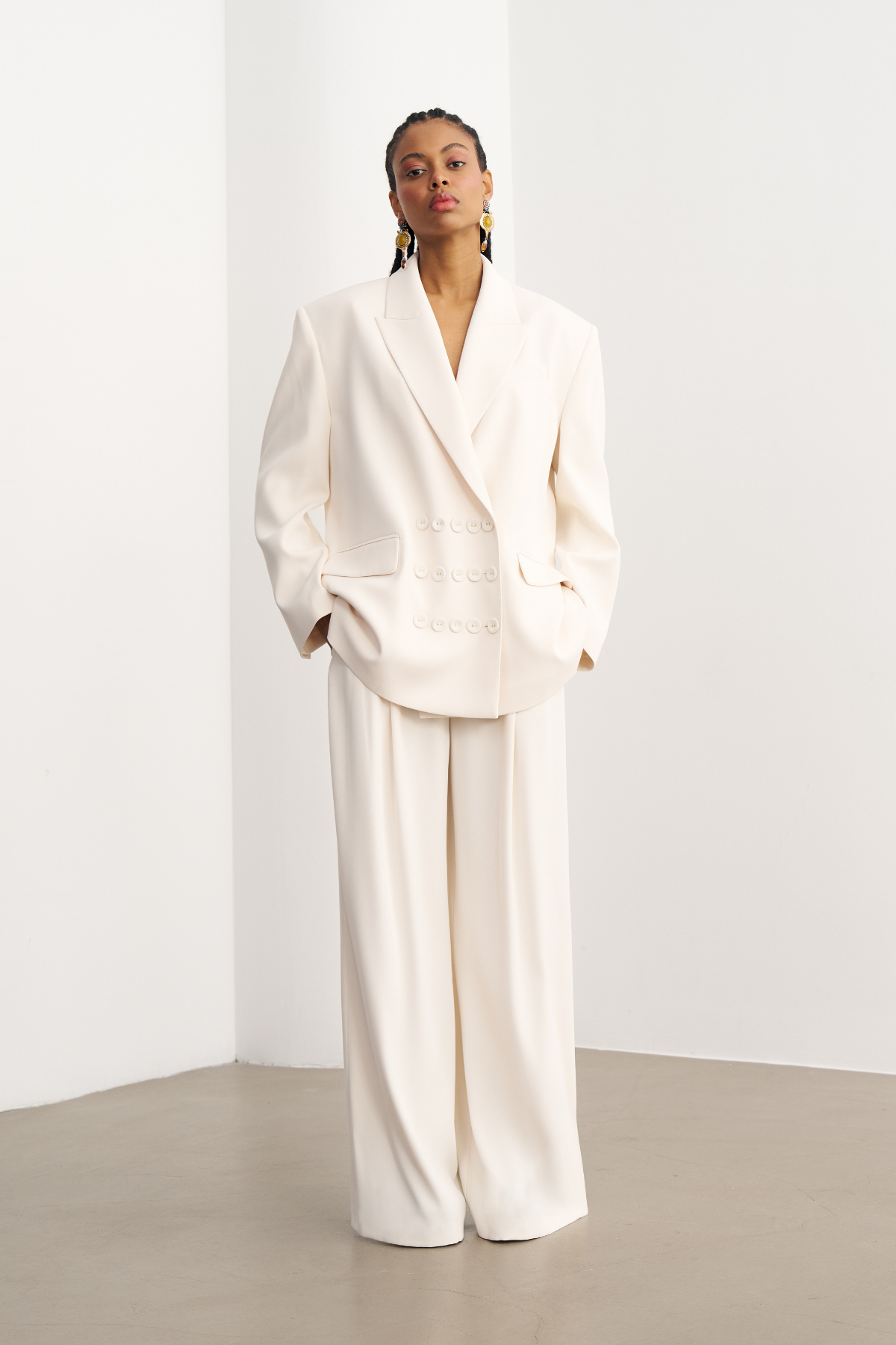 7814 Düğme Detaylı Oversize Ceket Pantolon Takım