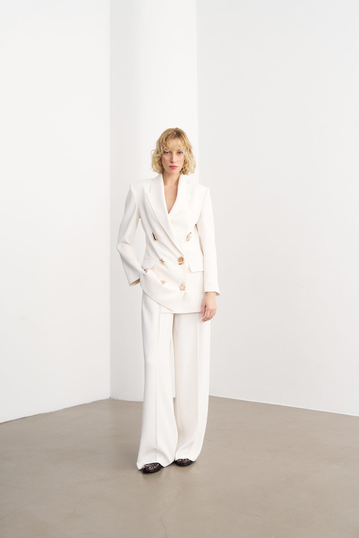 7813 Düğme Detaylı Ceket Pantolon Takım