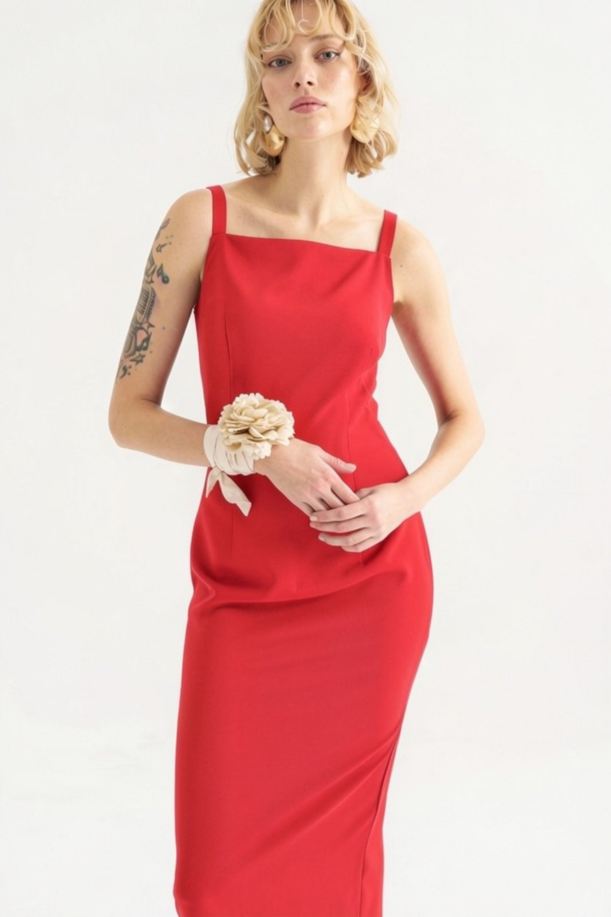 4802 Kare Yaka Askılı Elbise