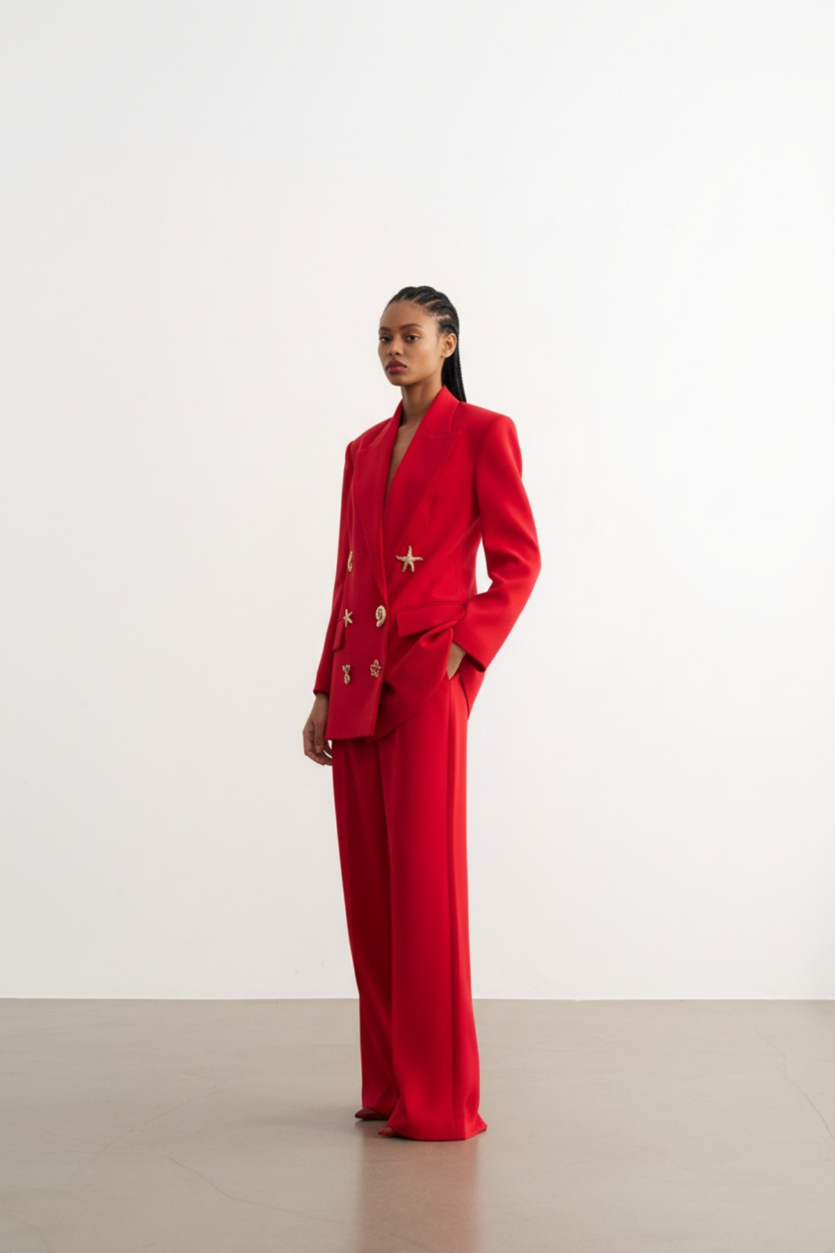 7813 Düğme Detaylı Ceket Pantolon Takım