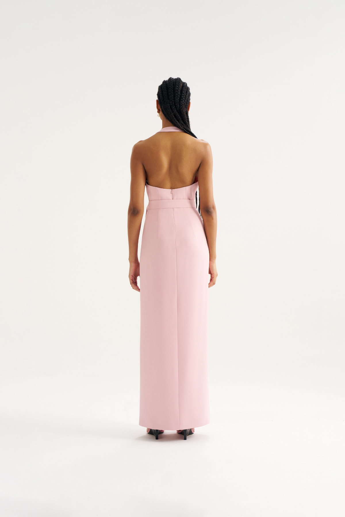 4806 Asimetrik Yaka Kuşak Detaylı Yırtmaçlı Elbise