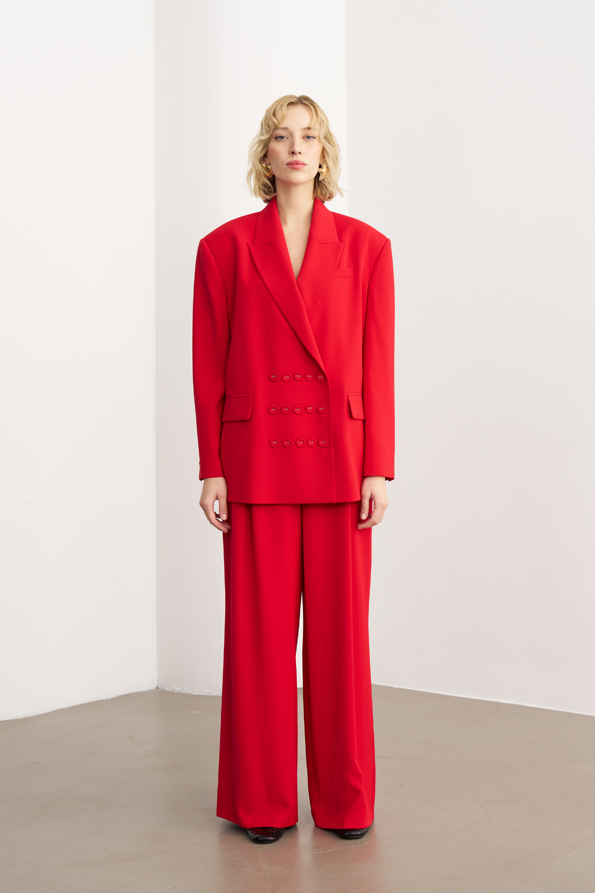 7814 Düğme Detaylı Oversize Ceket Pantolon Takım