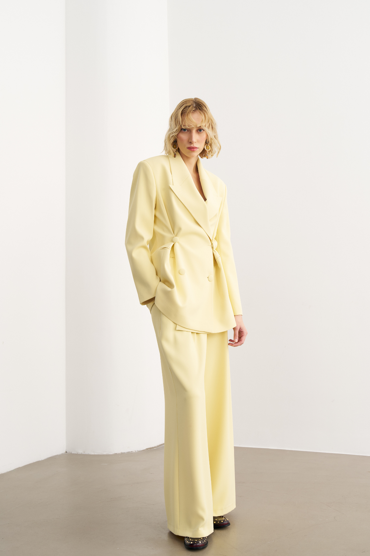 7808 Düğme Detaylı Ceket Pantolon Takım