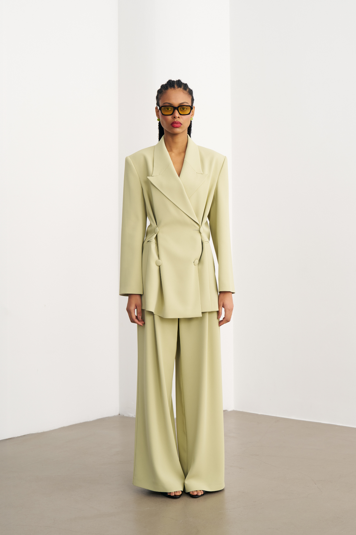 7808 Düğme Detaylı Ceket Pantolon Takım