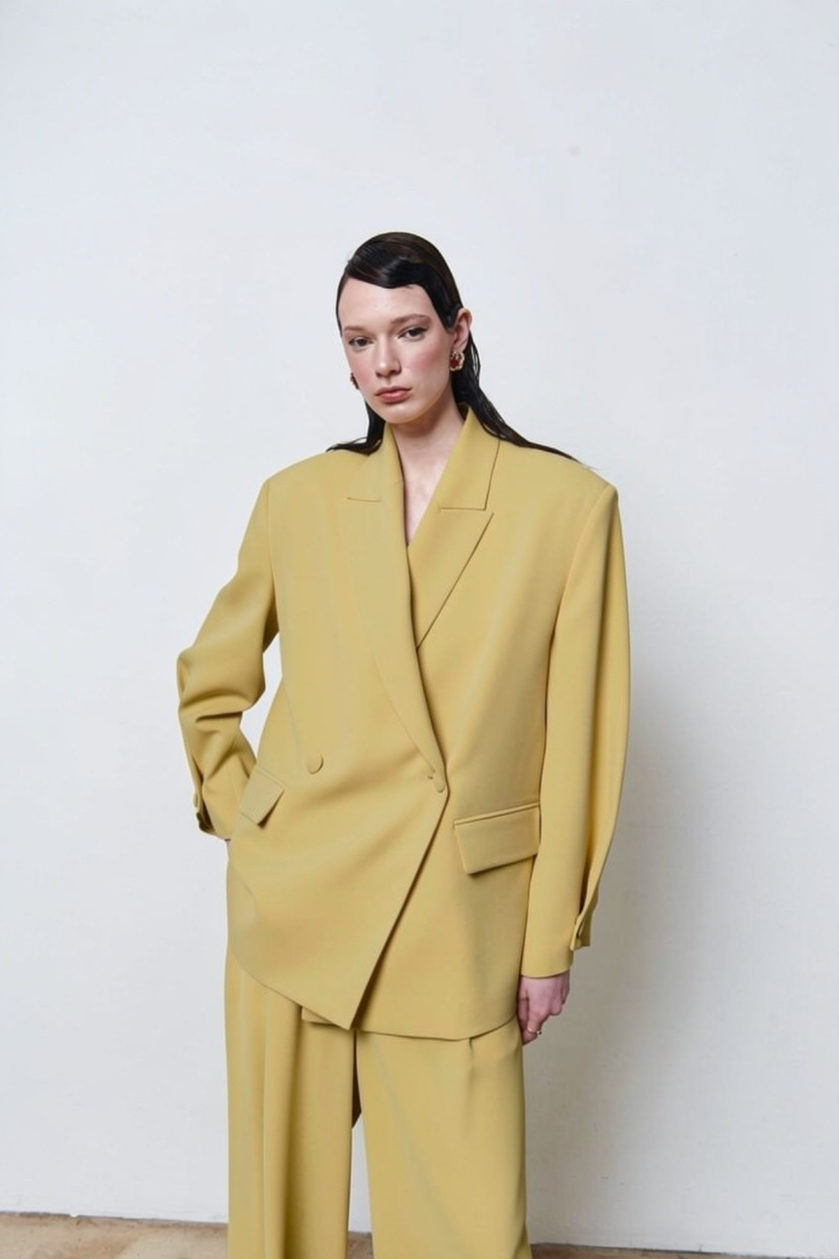 7709 Oversize Kruvaze Yaka Ceket Pantolon Takım