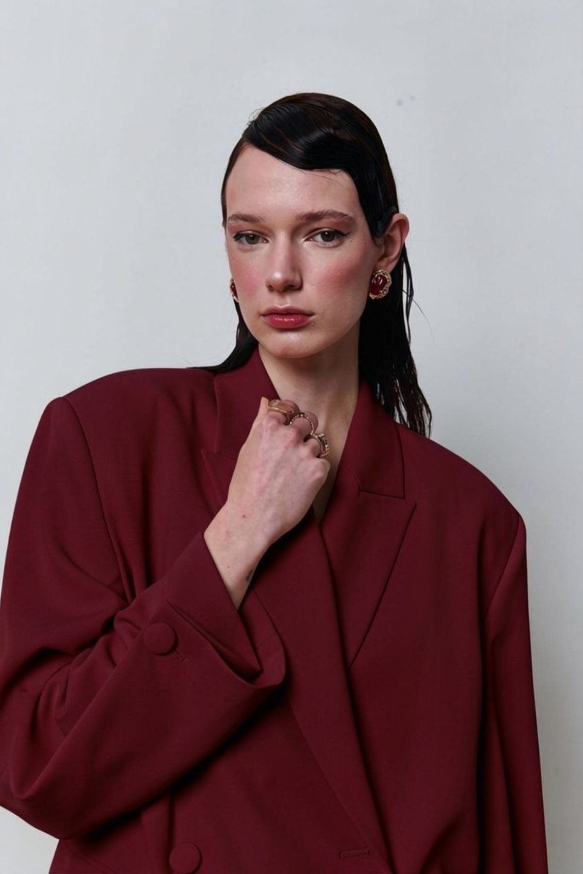 7709 Oversize Kruvaze Yaka Ceket Pantolon Takım