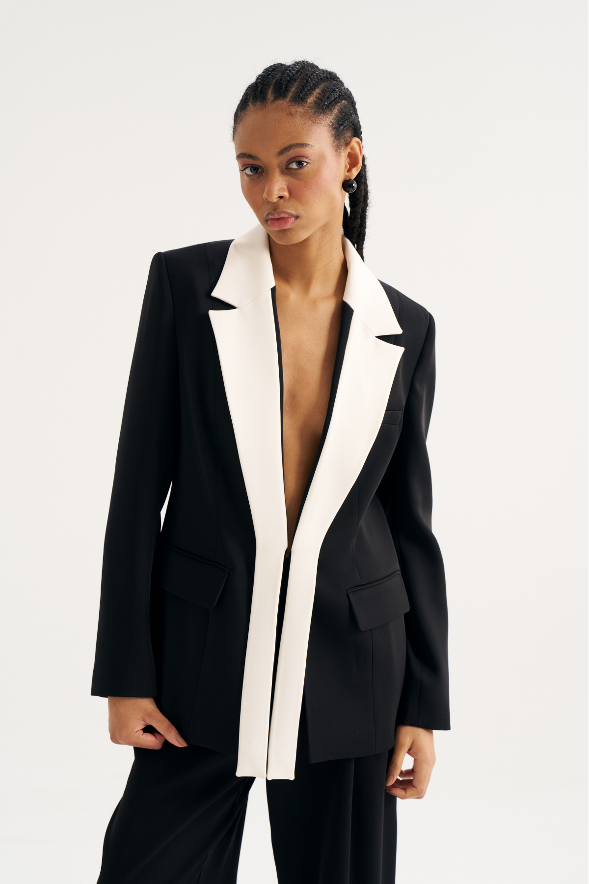 Kontrast Yakalı Blazer Ceket Pantolon Takım