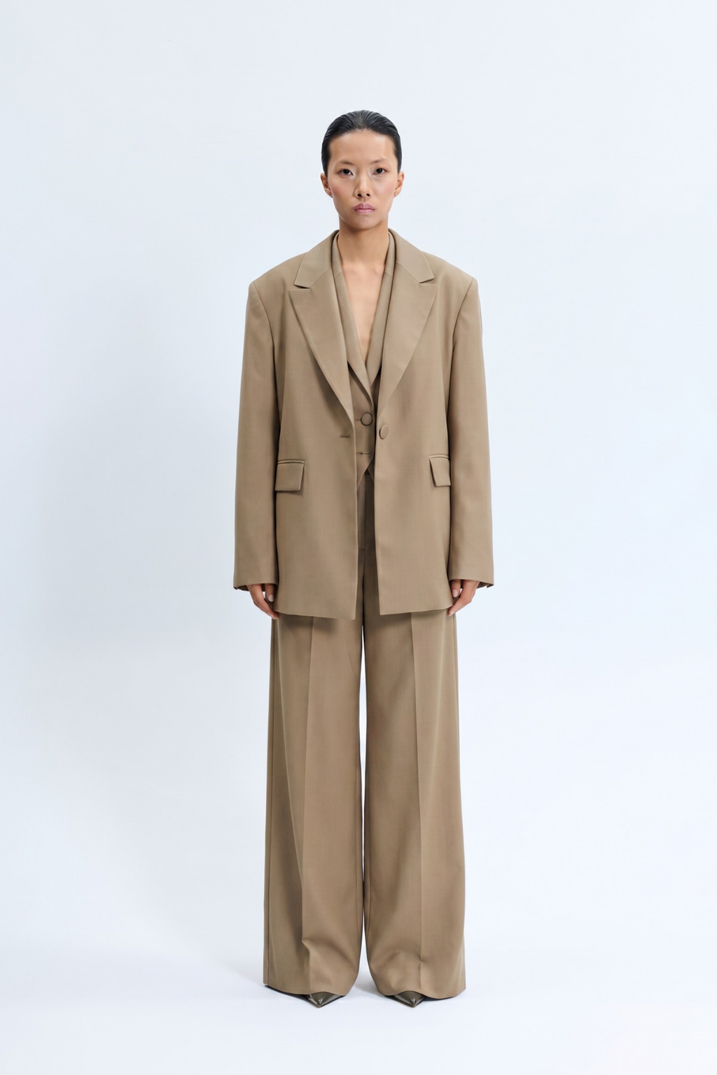 Vizon Kol Düğme Detaylı Oversize Blazer Ceket