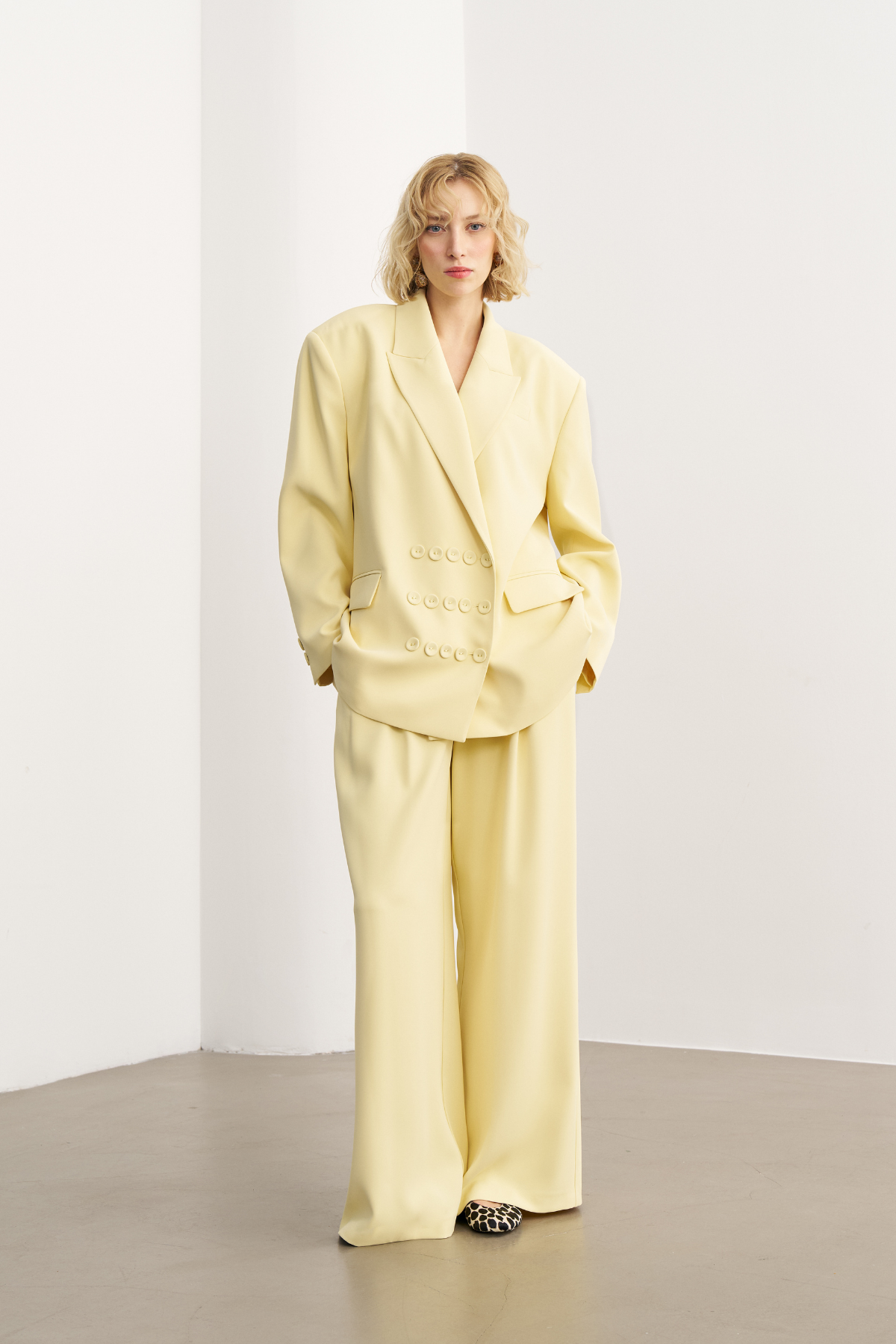 7814 Düğme Detaylı Oversize Ceket Pantolon Takım