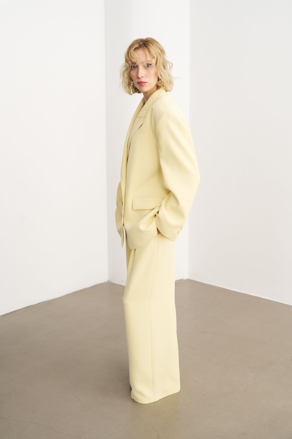 7814 Düğme Detaylı Oversize Ceket Pantolon Takım