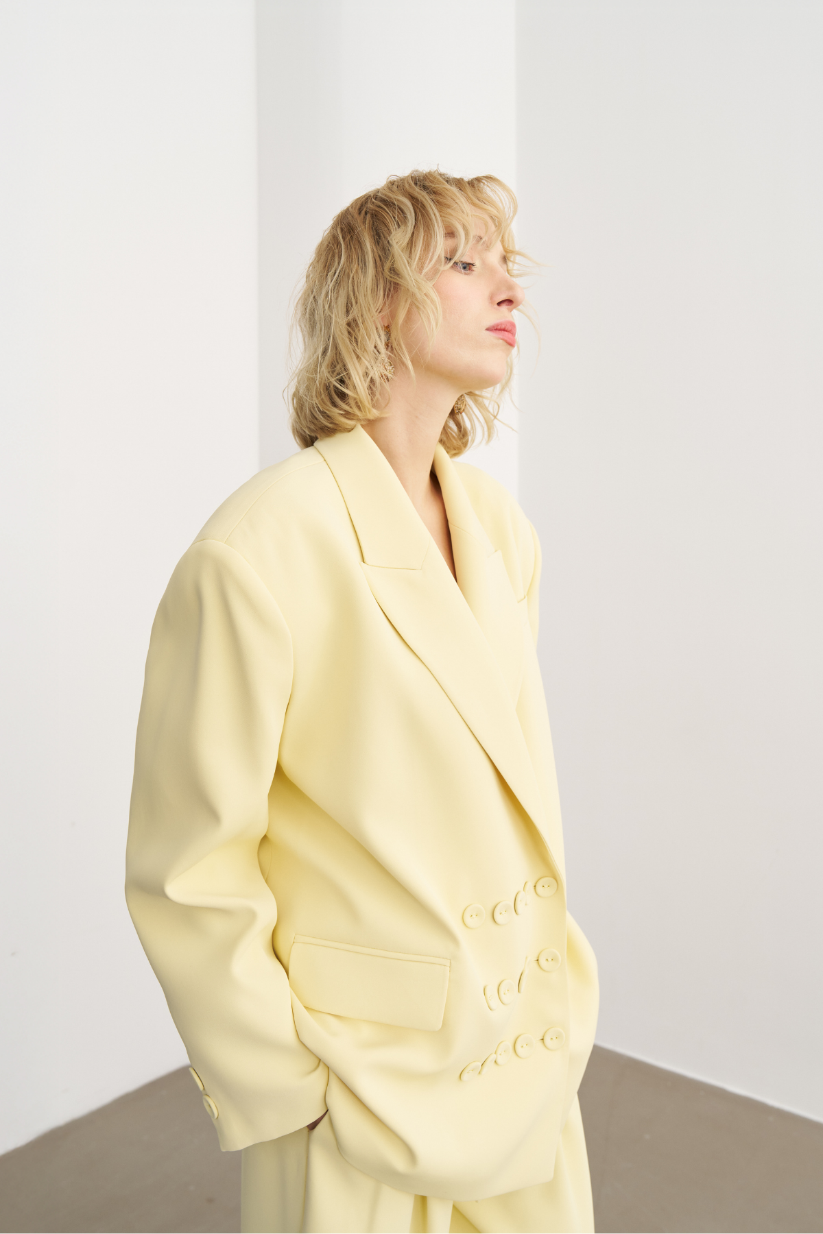 7814 Düğme Detaylı Oversize Ceket Pantolon Takım
