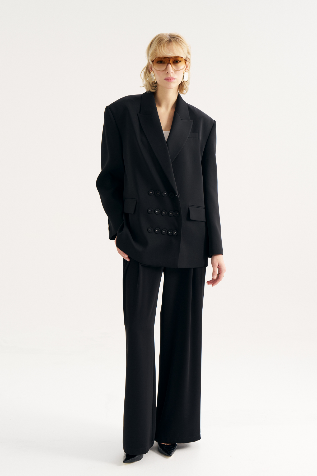 7814 Düğme Detaylı Oversize Ceket Pantolon Takım