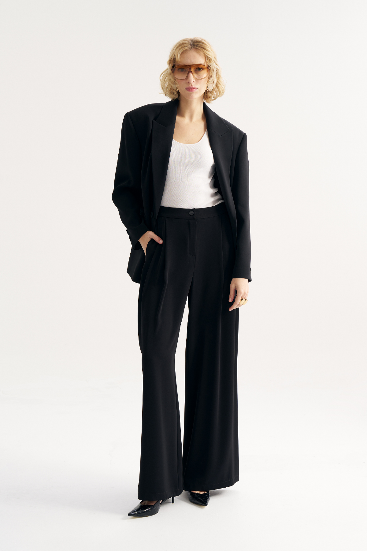 7814 Düğme Detaylı Oversize Ceket Pantolon Takım