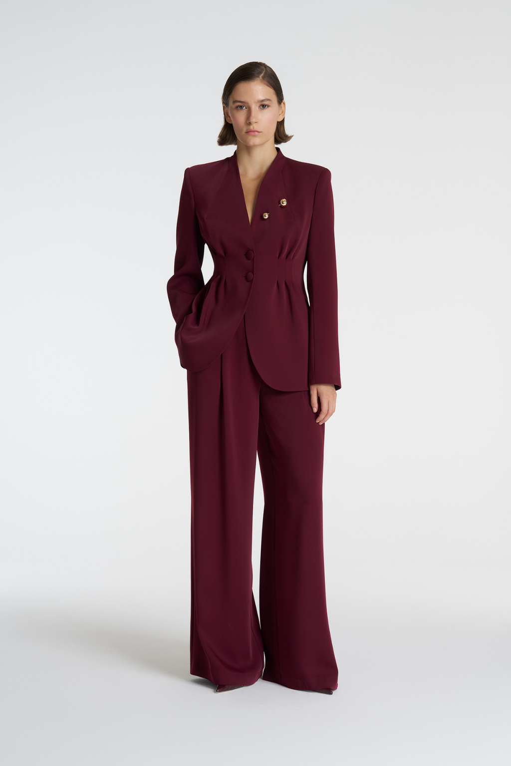 Pile Detaylı Blazer Ceket Pantolon Takım