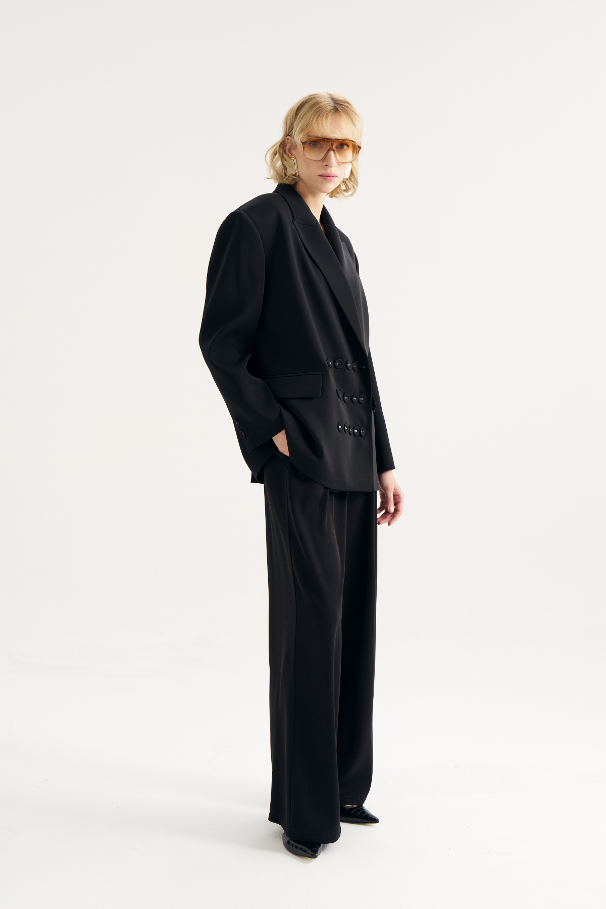 7814 Düğme Detaylı Oversize Ceket Pantolon Takım