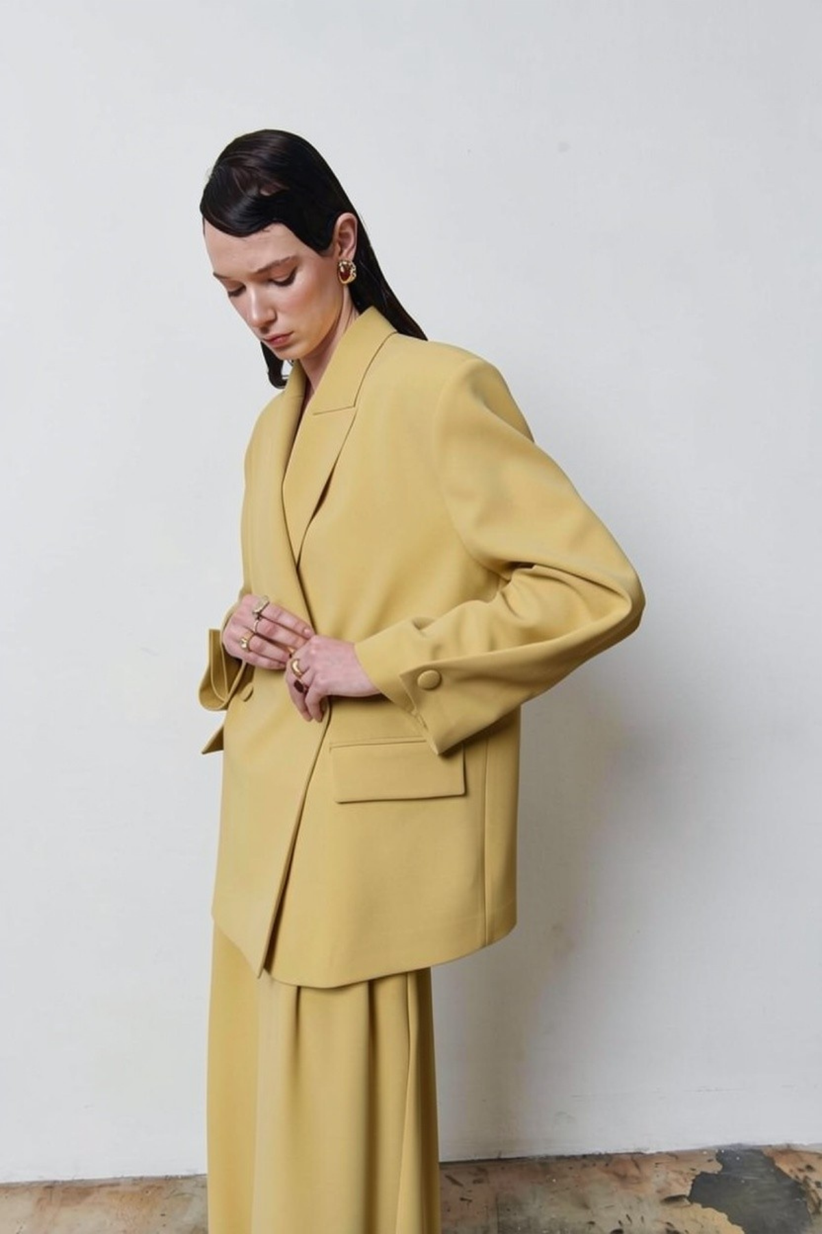 7709 Oversize Kruvaze Yaka Ceket Pantolon Takım