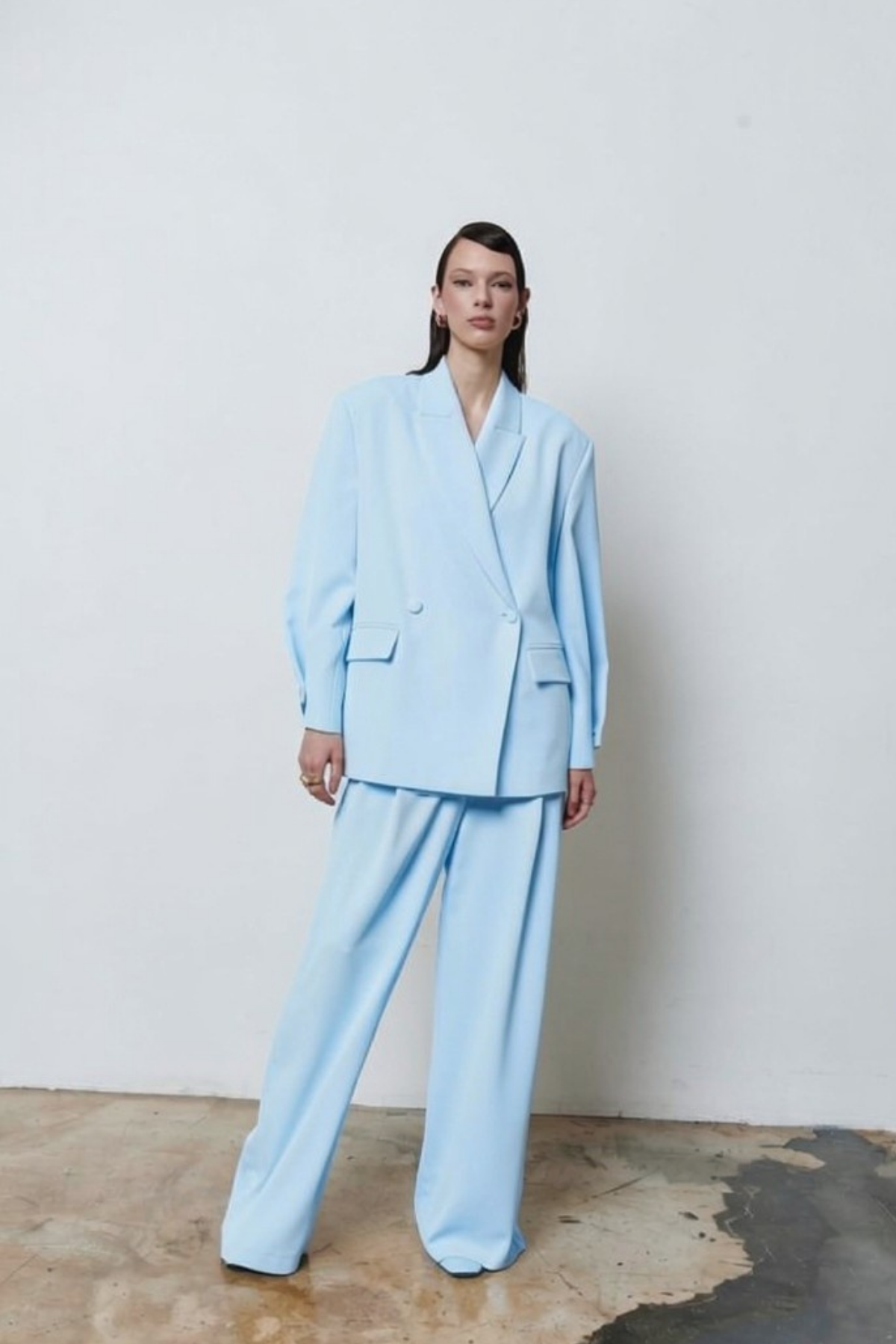 7709 Oversize Kruvaze Yaka Ceket Pantolon Takım