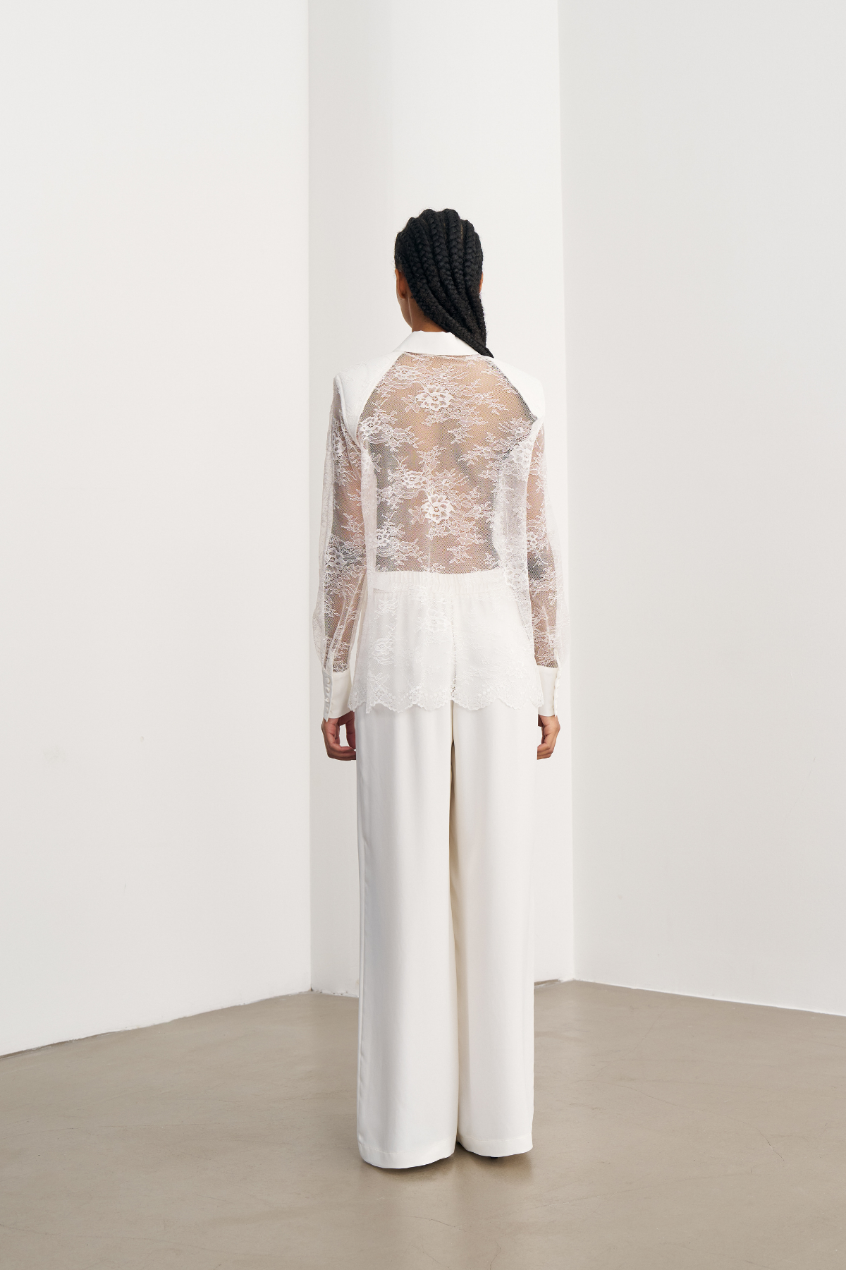 6803 Kravatlı Vatka Detaylı Dantel Gömlek