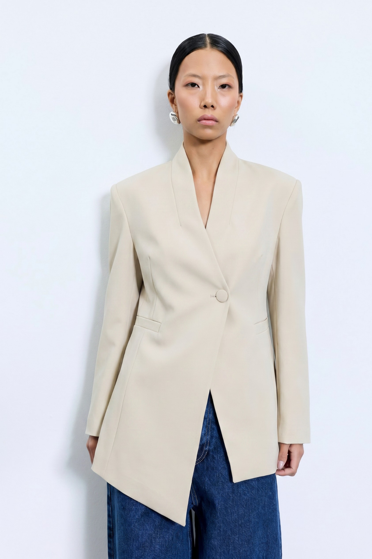 Vizon Asimetrik Kesim Blazer Ceket