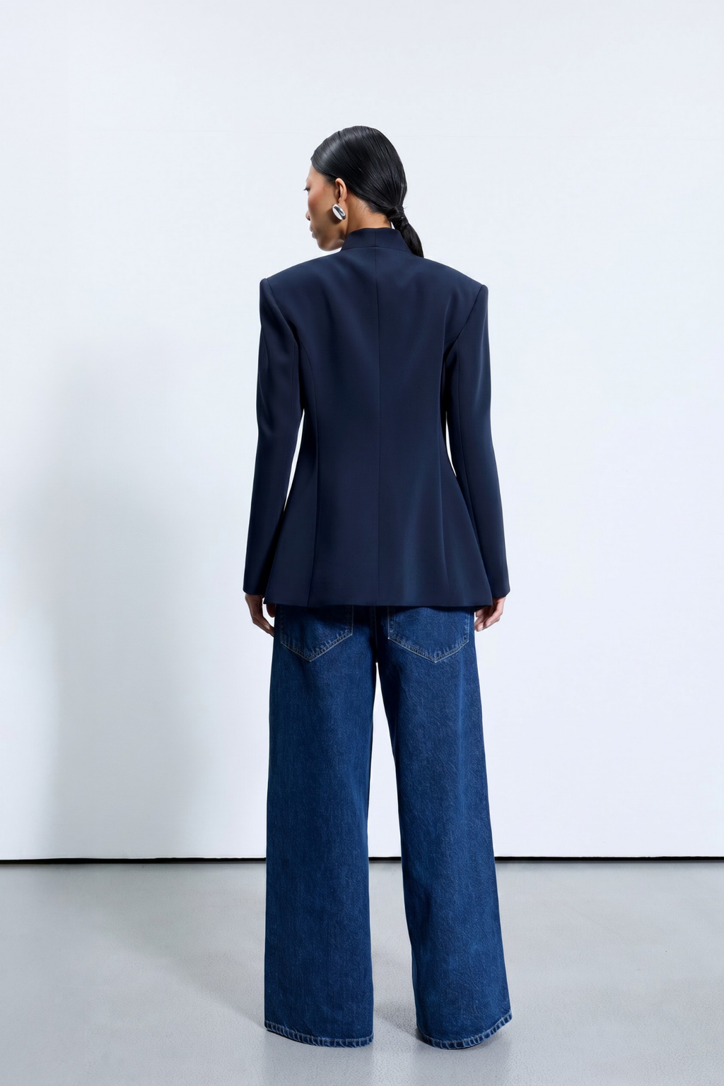 Lacivert Asimetrik Kesim Blazer Ceket