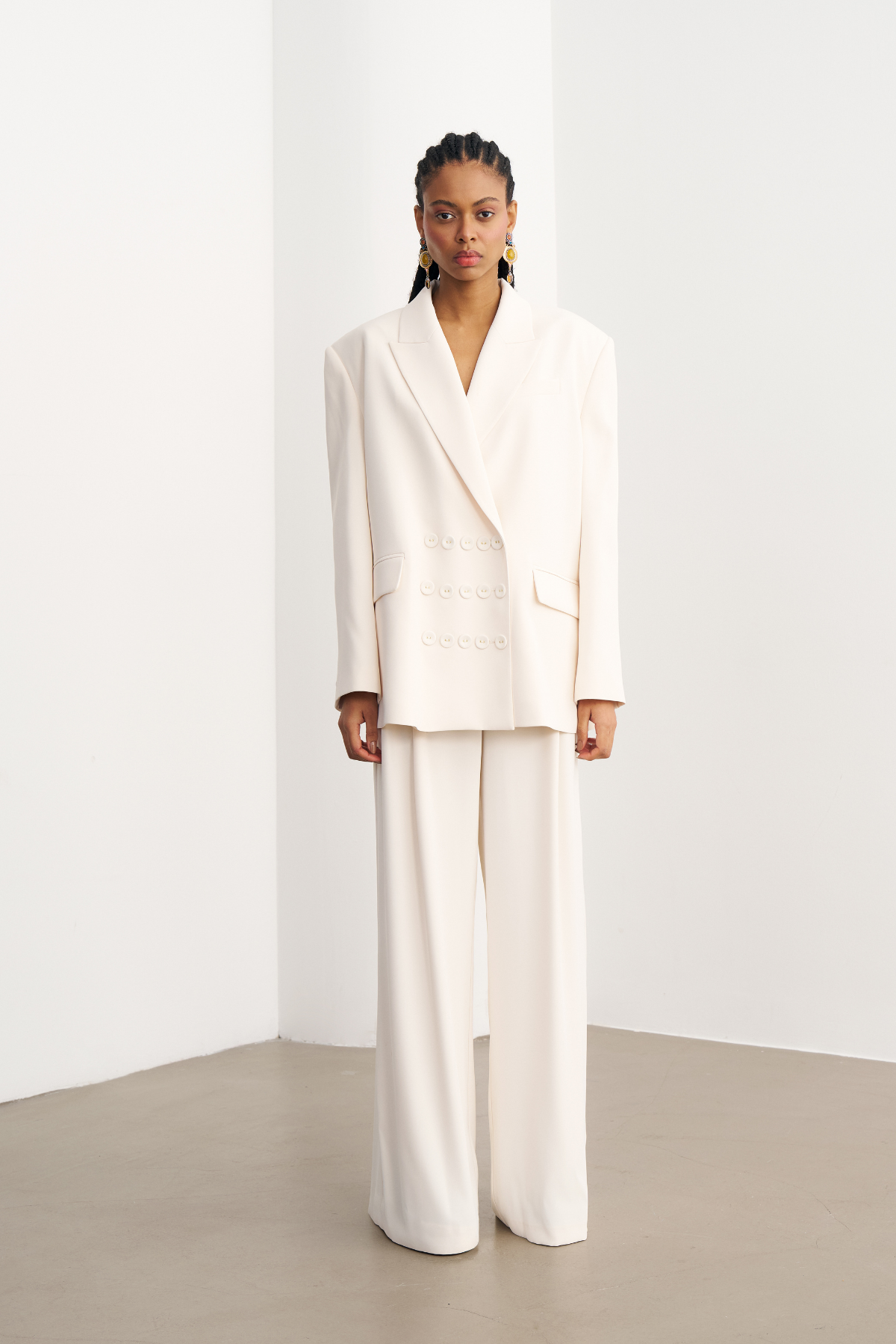 7814 Düğme Detaylı Oversize Ceket Pantolon Takım