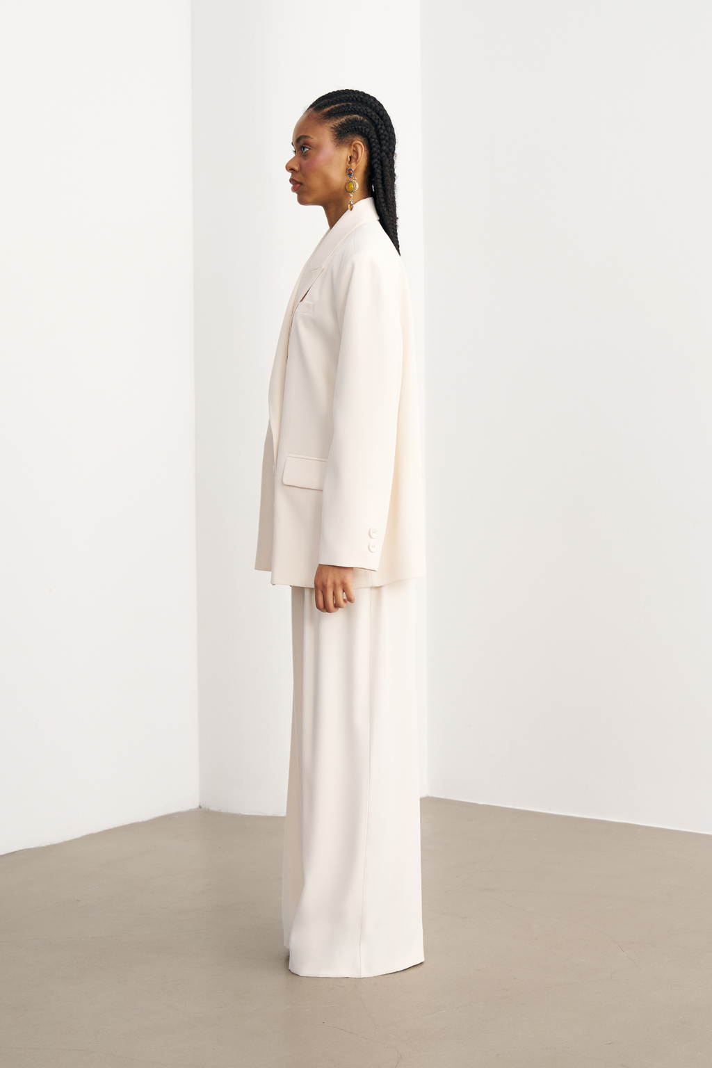 7814 Düğme Detaylı Oversize Ceket Pantolon Takım