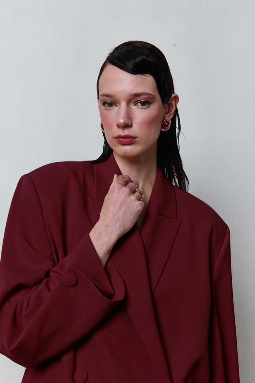 7709 Oversize Kruvaze Yaka Ceket Pantolon Takım