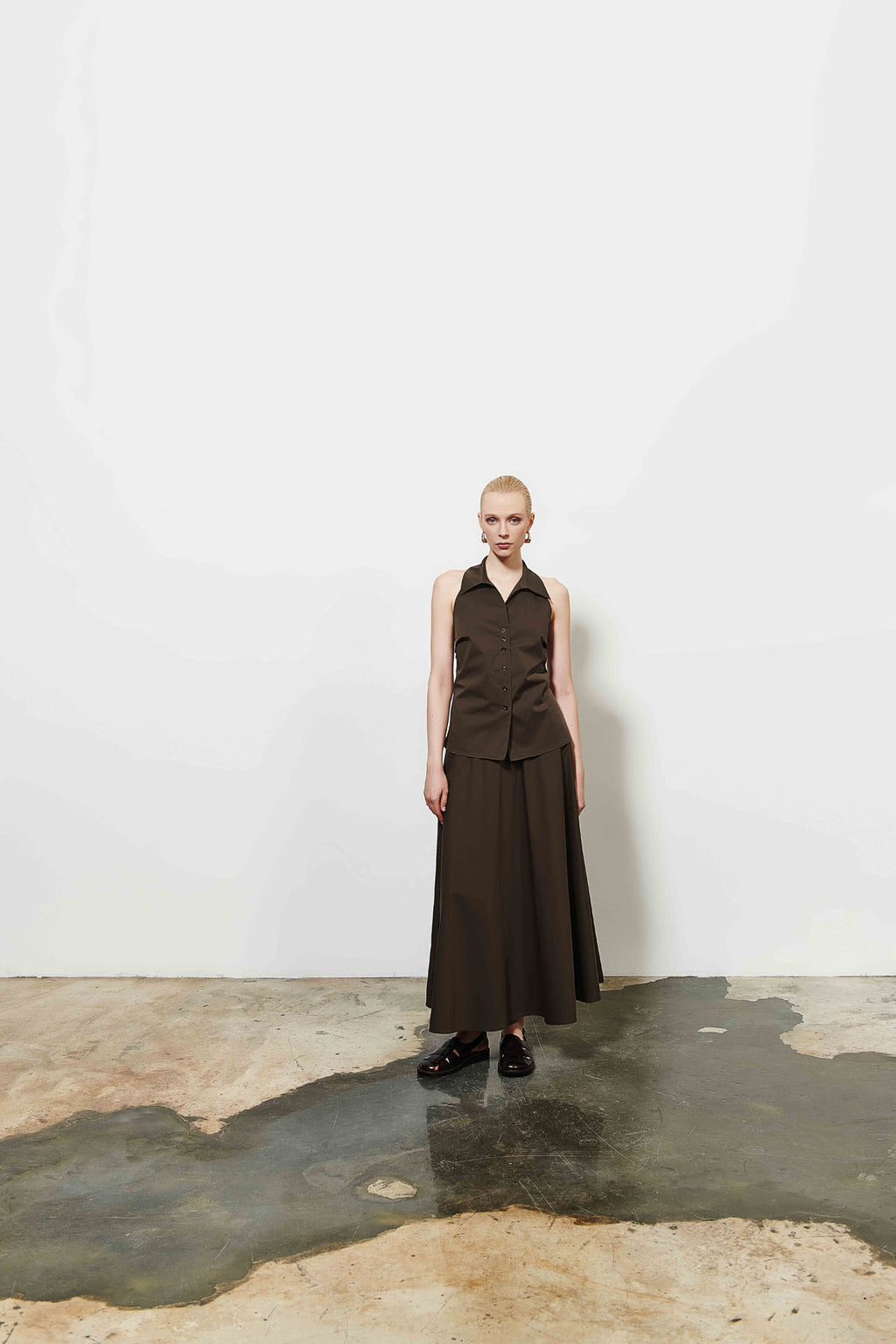 Kadın Kahverengi Düğmeli Gömlek