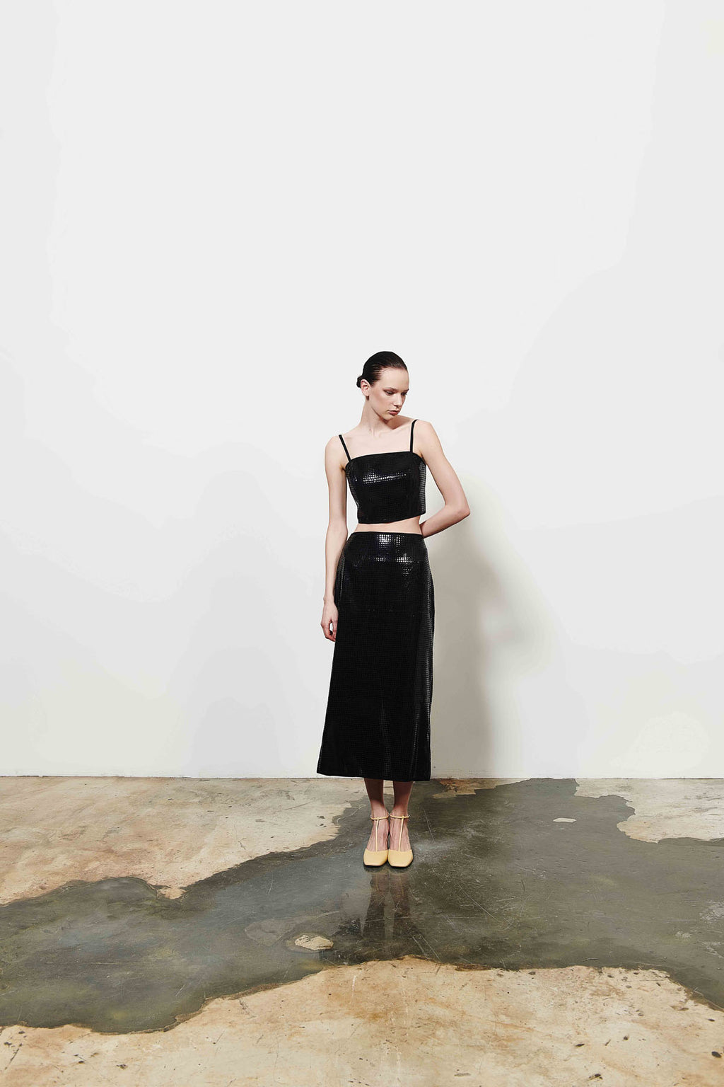 Kadın Parlak Midi Etek