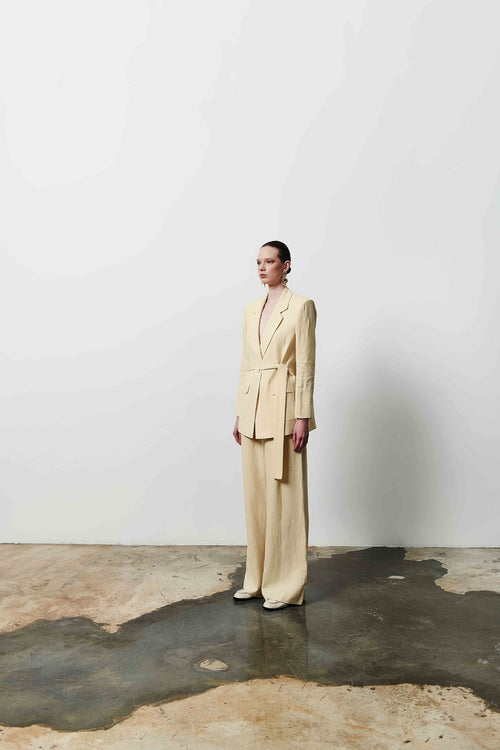 1614 Keten Oversize Kuşaklı Blazer Ceket