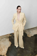 1614 Keten Oversize Kuşaklı Blazer Ceket