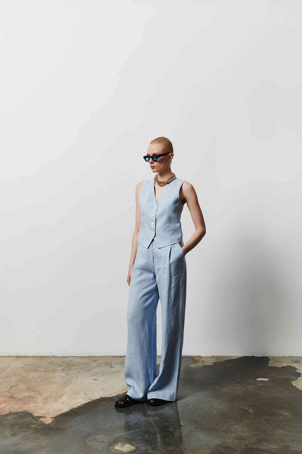 Kadın Keten Geniş Paça Pantolon