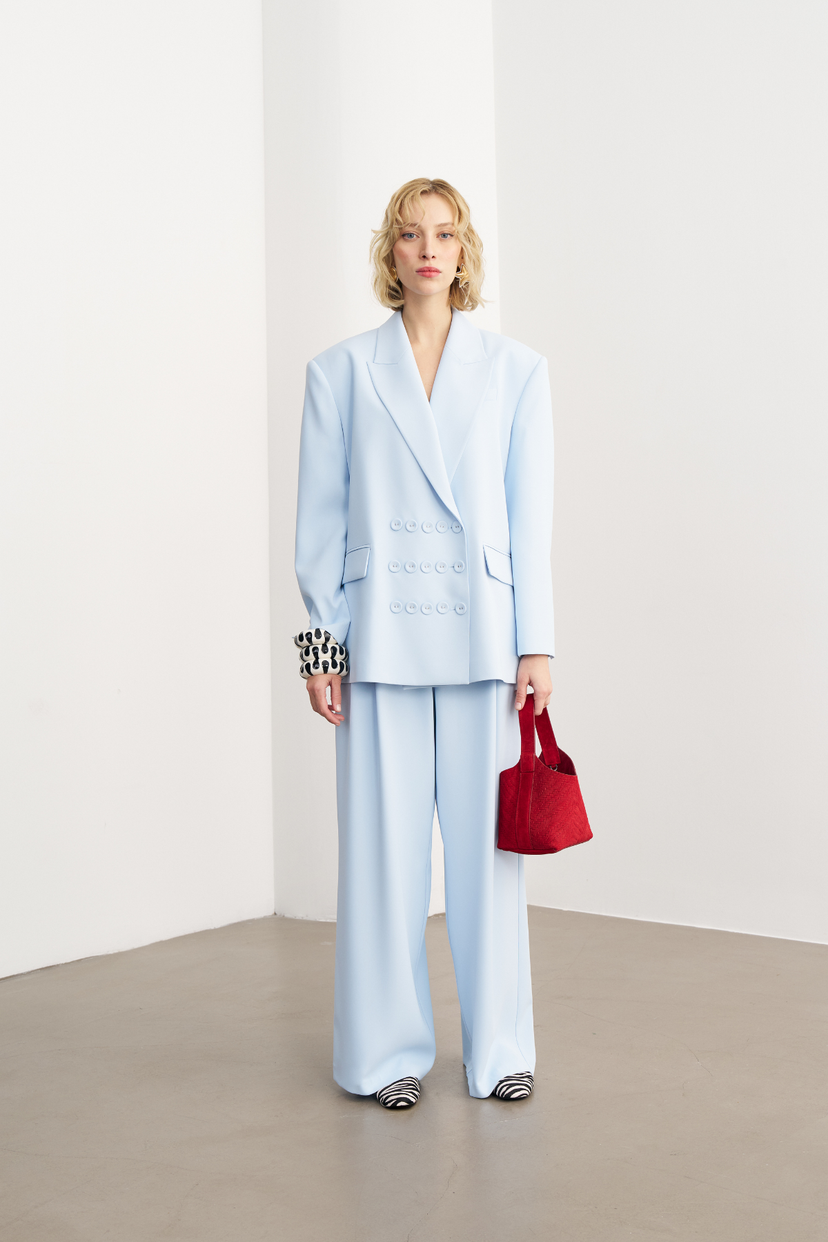 7814 Düğme Detaylı Oversize Ceket Pantolon Takım