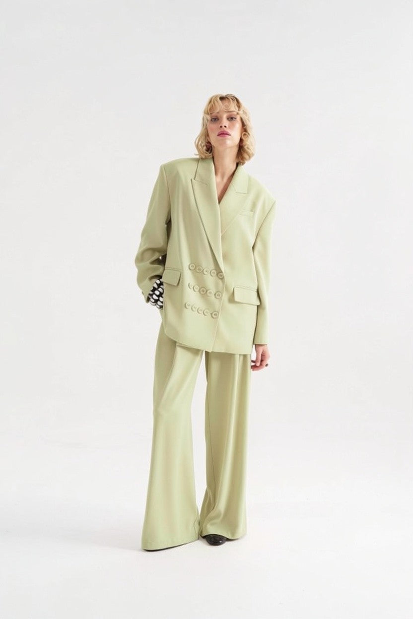 7814 Düğme Detaylı Oversize Ceket Pantolon Takım