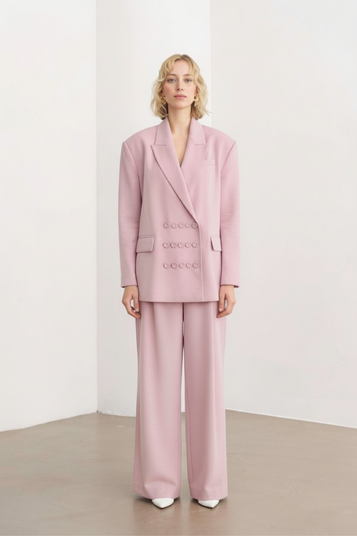 7814 Düğme Detaylı Oversize Ceket Pantolon Takım