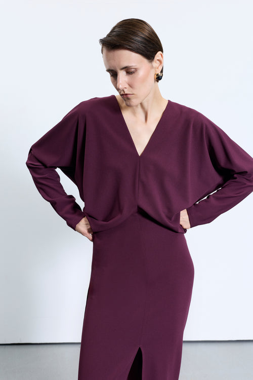 Bordo Drapeli Maxi Elbise