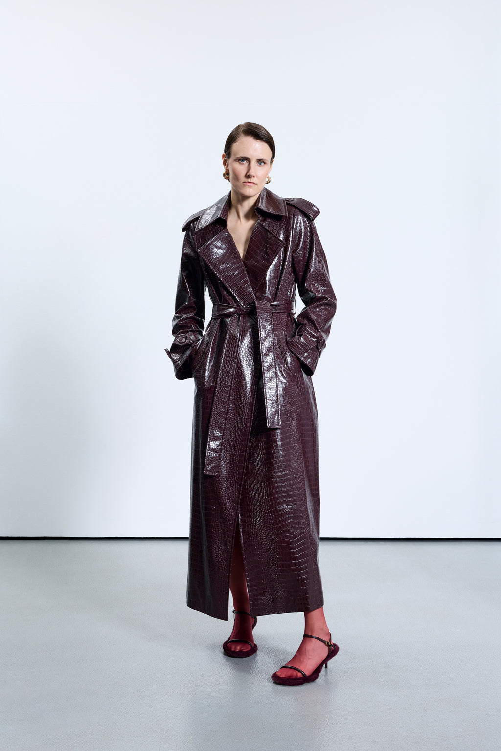 1713 Bordo Deri Trençkot