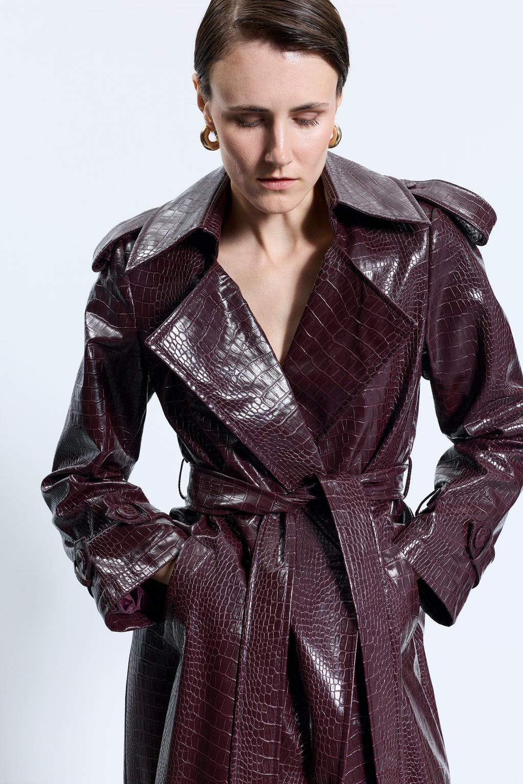 1713 Bordo Deri Trençkot