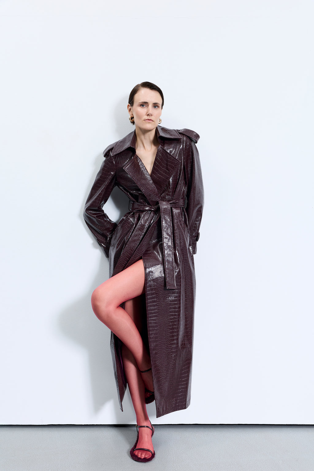 1713 Bordo Deri Trençkot