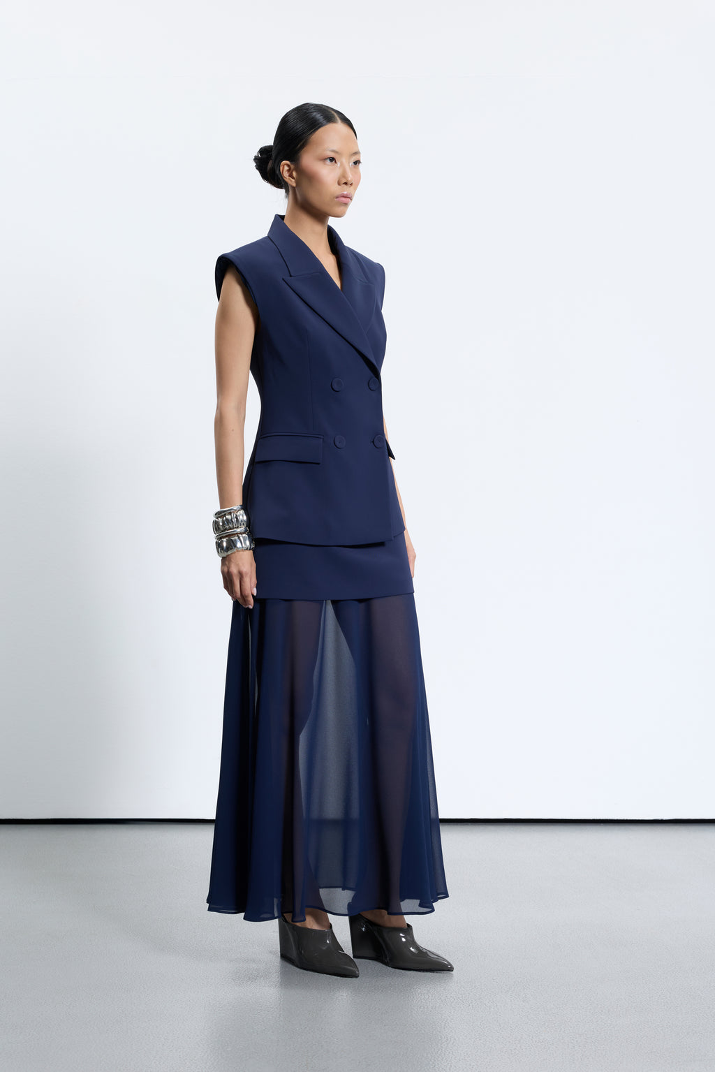 1616 Kruvaze Kadın Kolsuz Lacivert Yelek