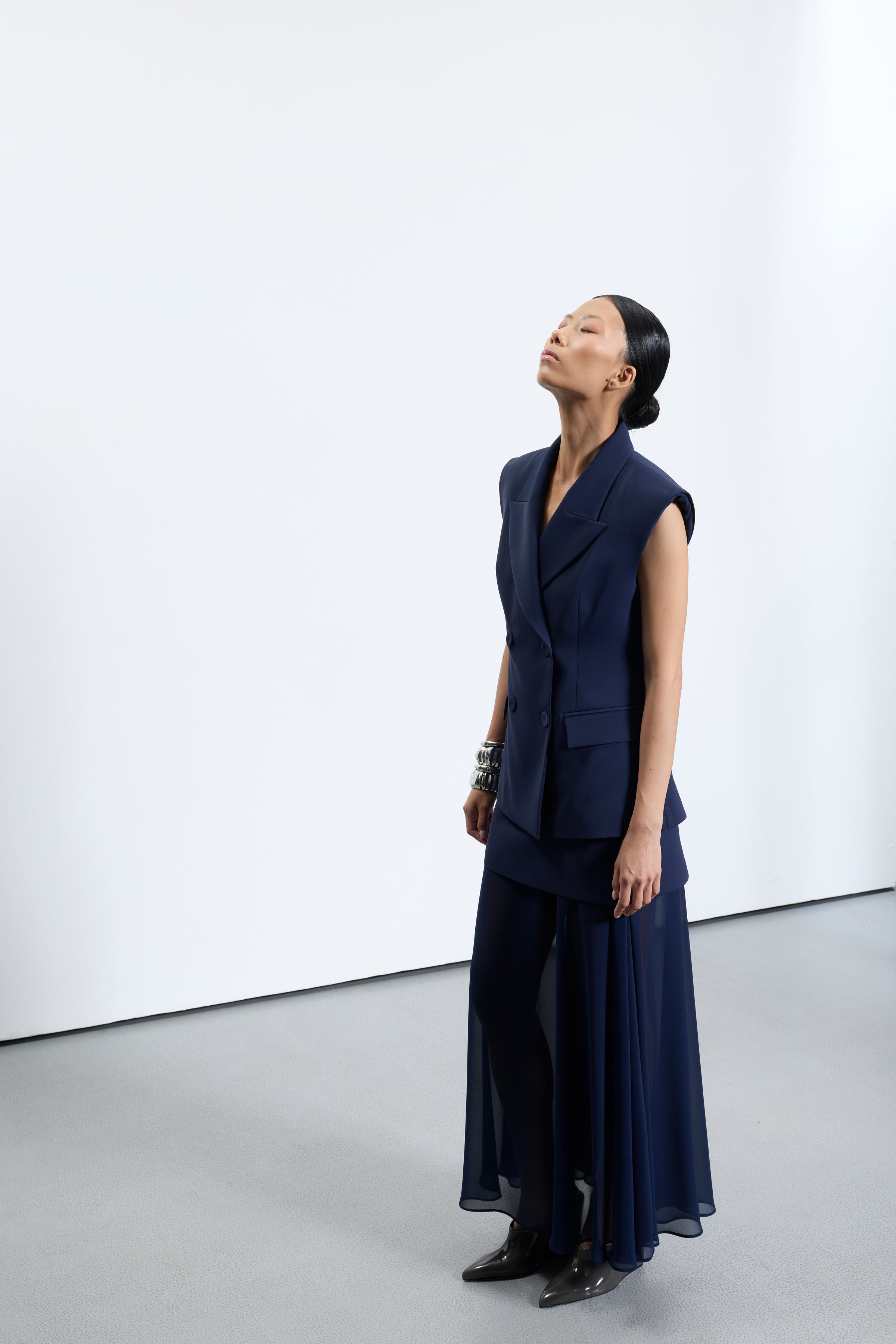 3609 Lacivert Kadın Şifon Etek