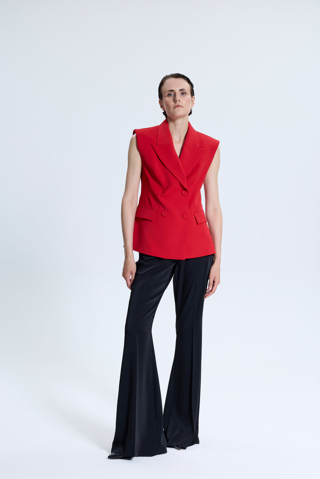 1616 Kruvaze Kadın Kolsuz Kırmızı Yelek