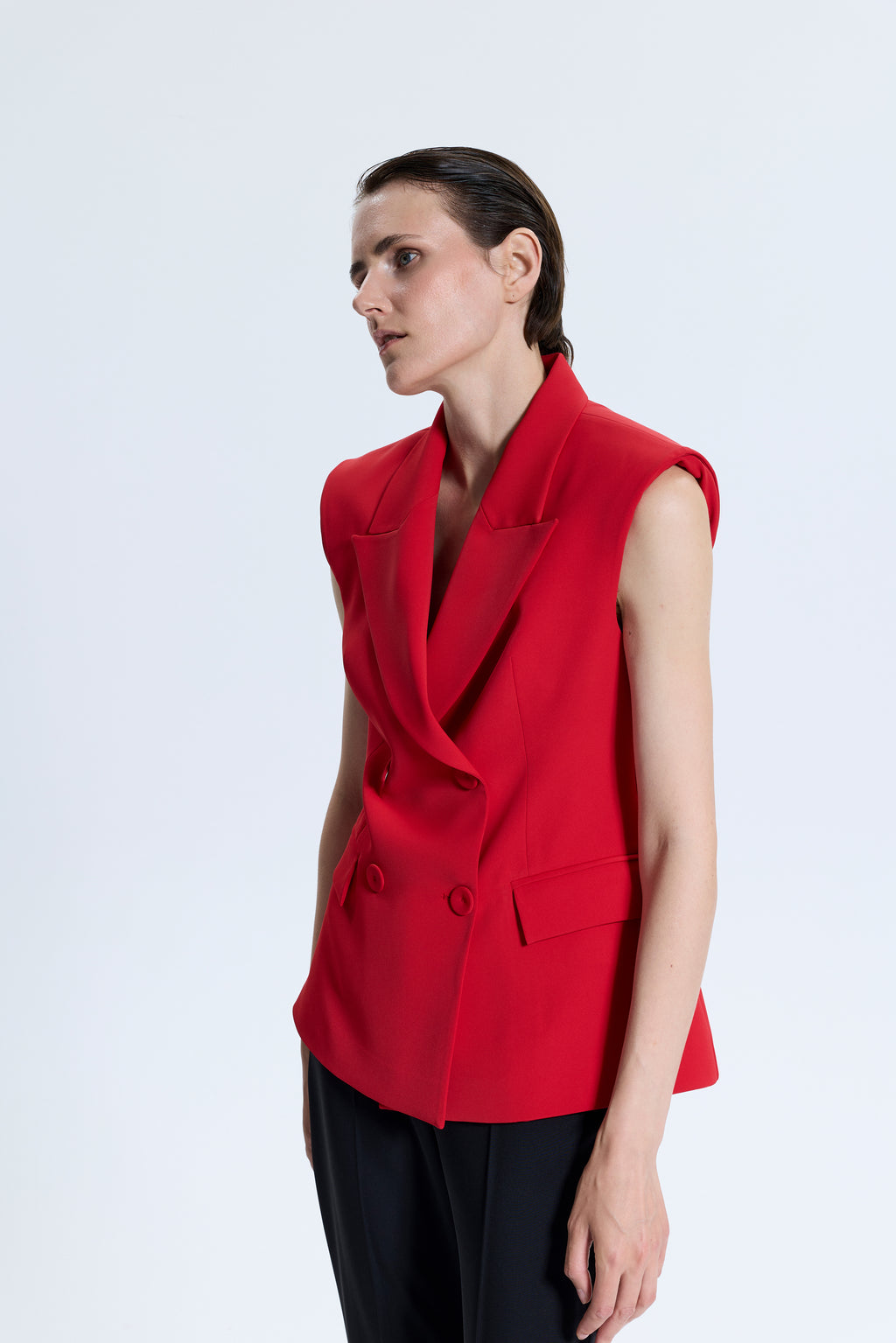 1616 Kruvaze Kadın Kolsuz Kırmızı Yelek