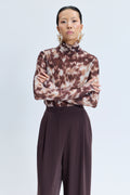 6711 Kahve Batik Desen Tül Bluz