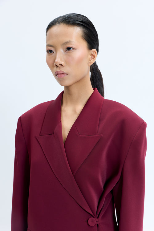 Bordo Asimetrik Kruvaze Blazer Ceket