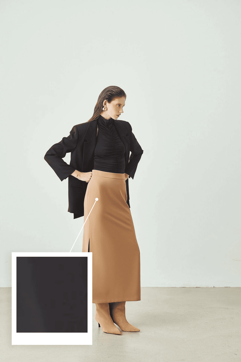 Yırtmaç Detaylı Yüksek Bel Midi Etek